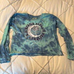 Blue Tie-Dye Crop Long Sleeve Shirt